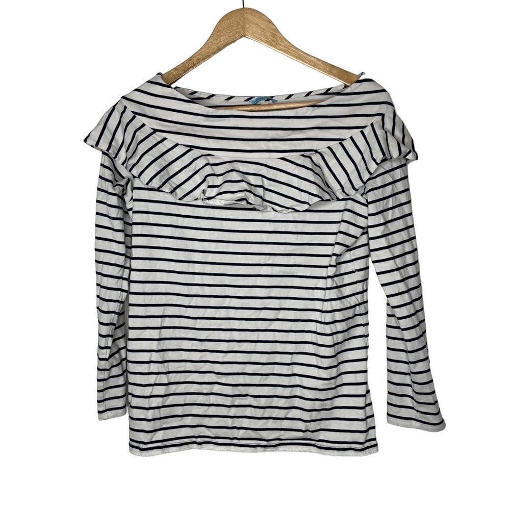 Anthro Leifnotes Striped Ruffle Boatneck Top Blouse